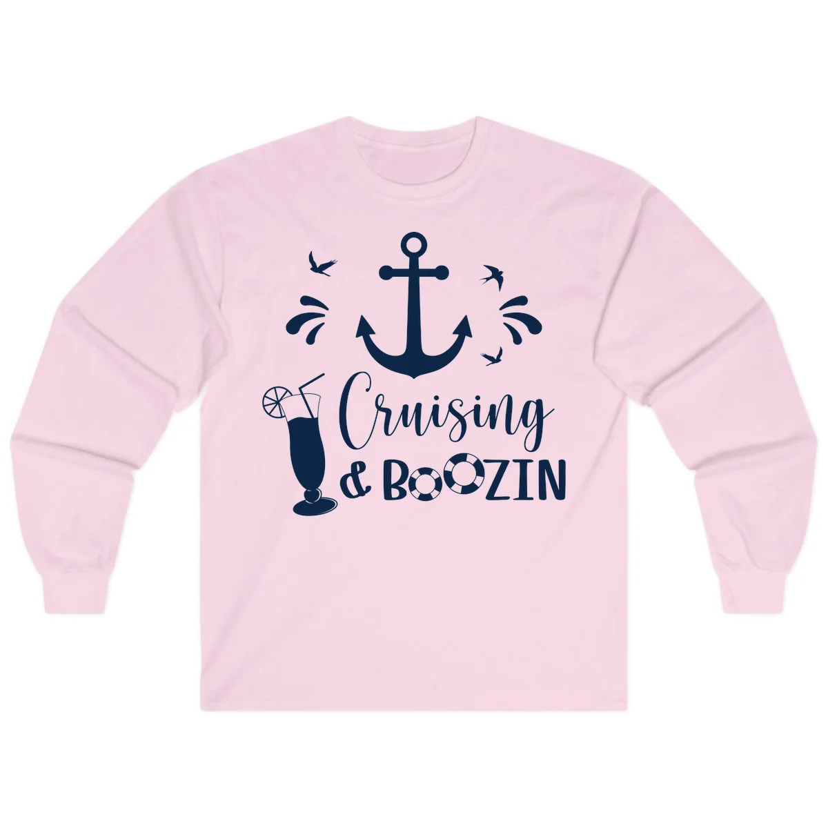 Cruising & Boozing Nautical Long Sleeve in Light Pink