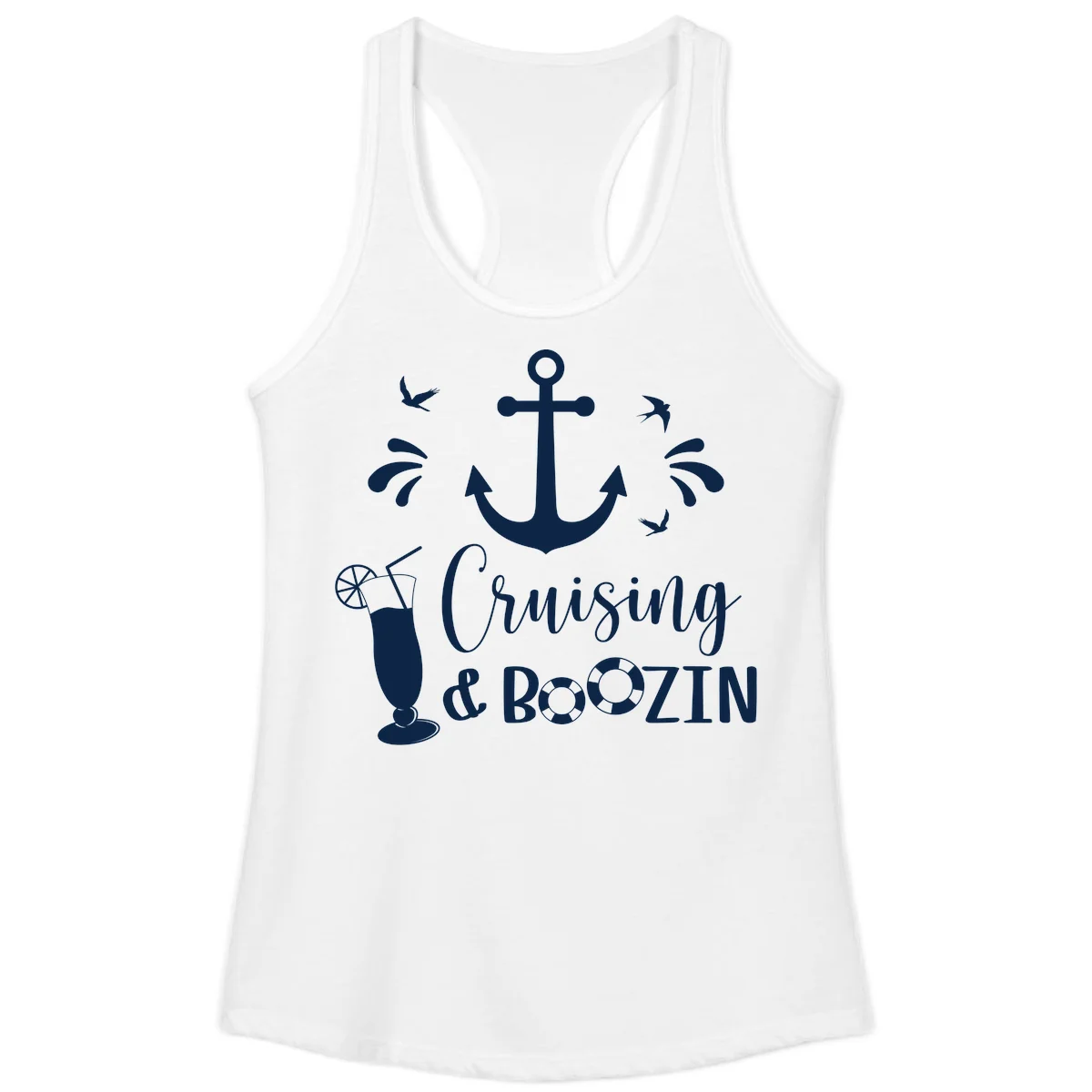 Cruising & Boozing Nautical Ladies Tank in White