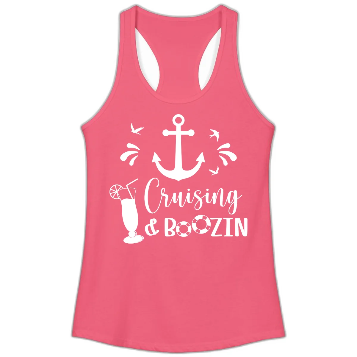 Cruising & Boozing Nautical Ladies Tank in Hot Pink