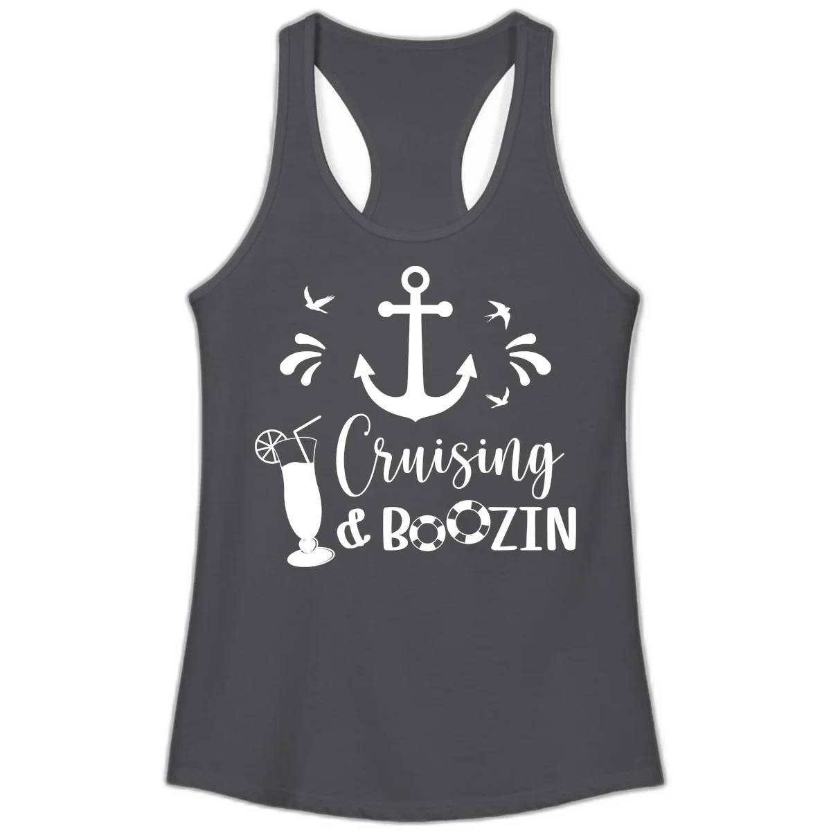 Cruising & Boozing Nautical Ladies Tank in Solid Dark Gray