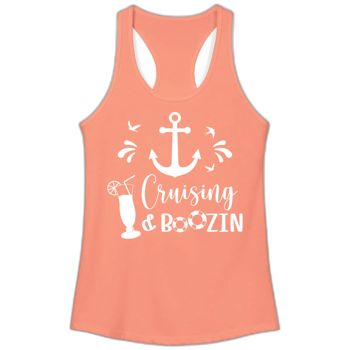 Cruising & Boozing Nautical Ladies Tank in Solid Light Orange