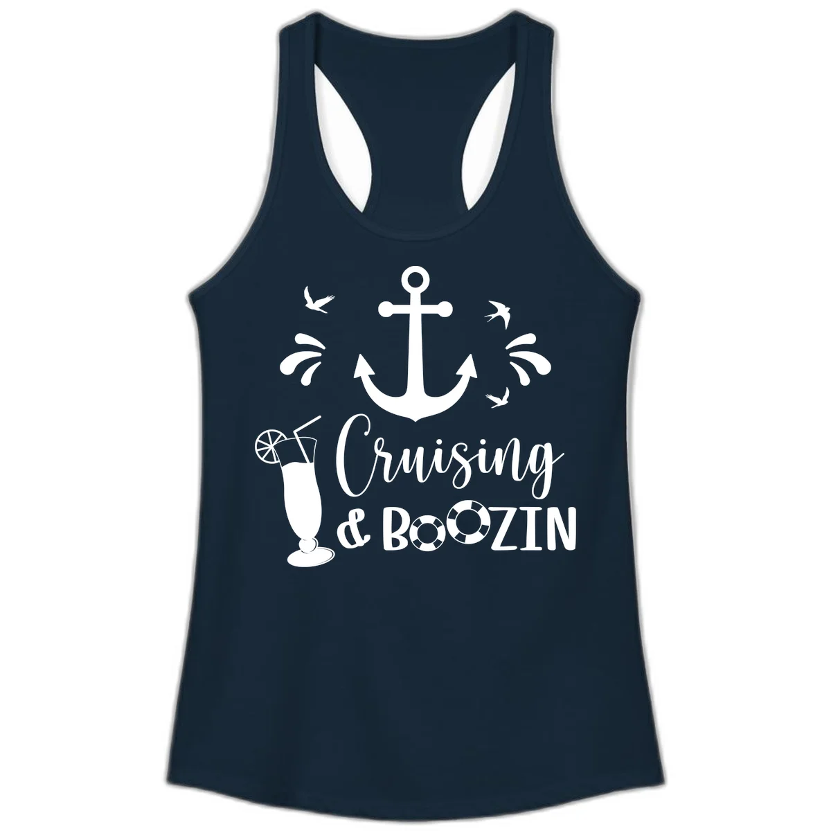 Cruising & Boozing Nautical Ladies Tank in Solid Midnight Navy