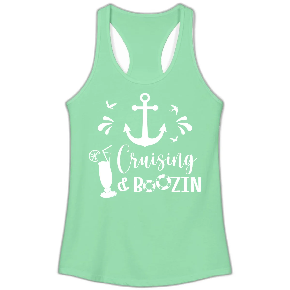 Cruising & Boozing Nautical Ladies Tank in Solid Mint