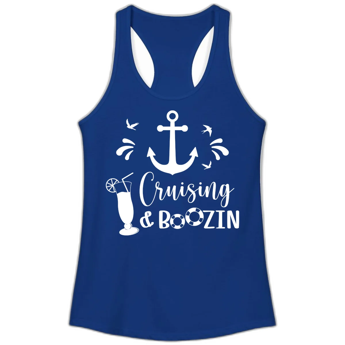 Cruising & Boozing Nautical Ladies Tank in Solid Royal
