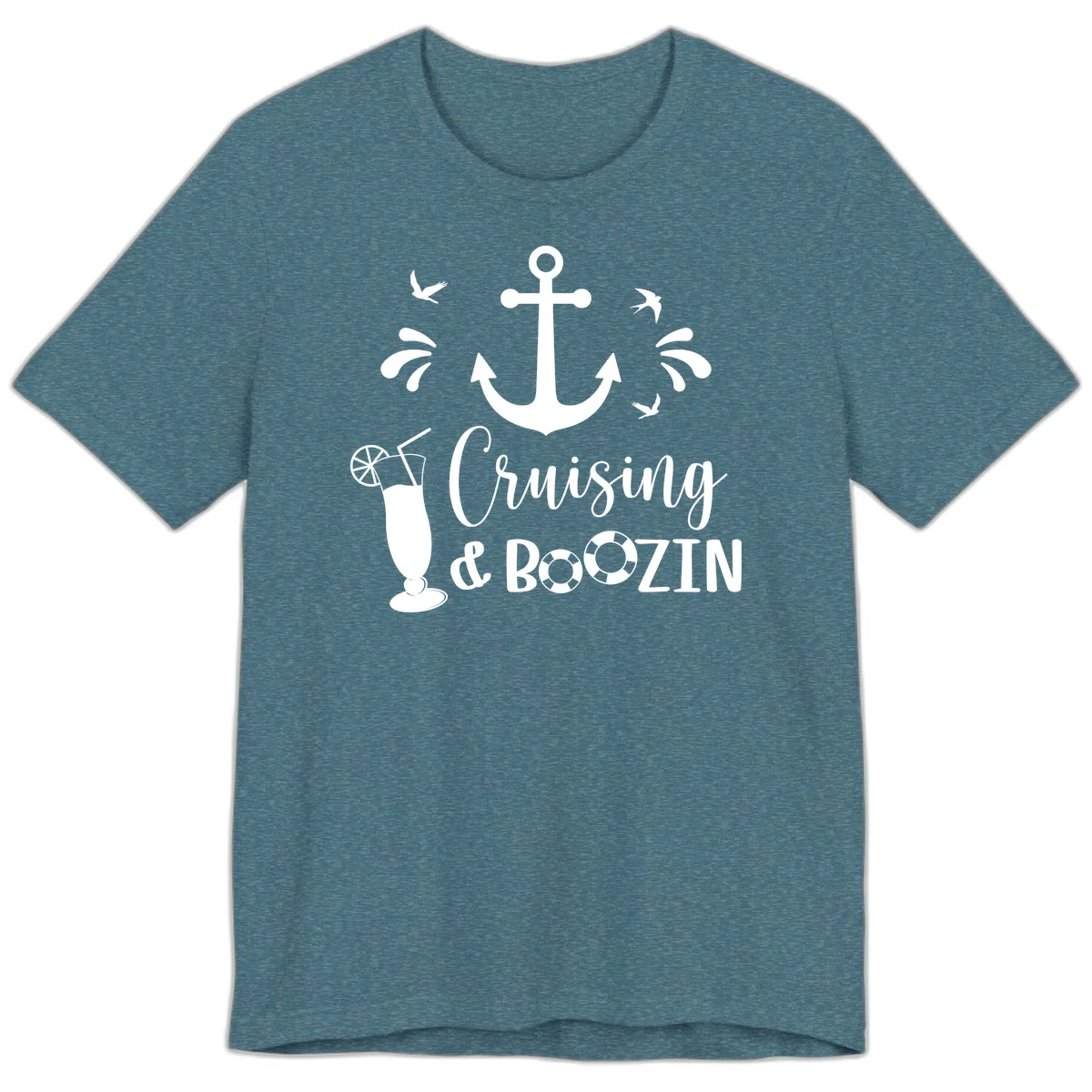 Cruising & Boozing Nautical Premium T-Shirt in Heather Deep Teal