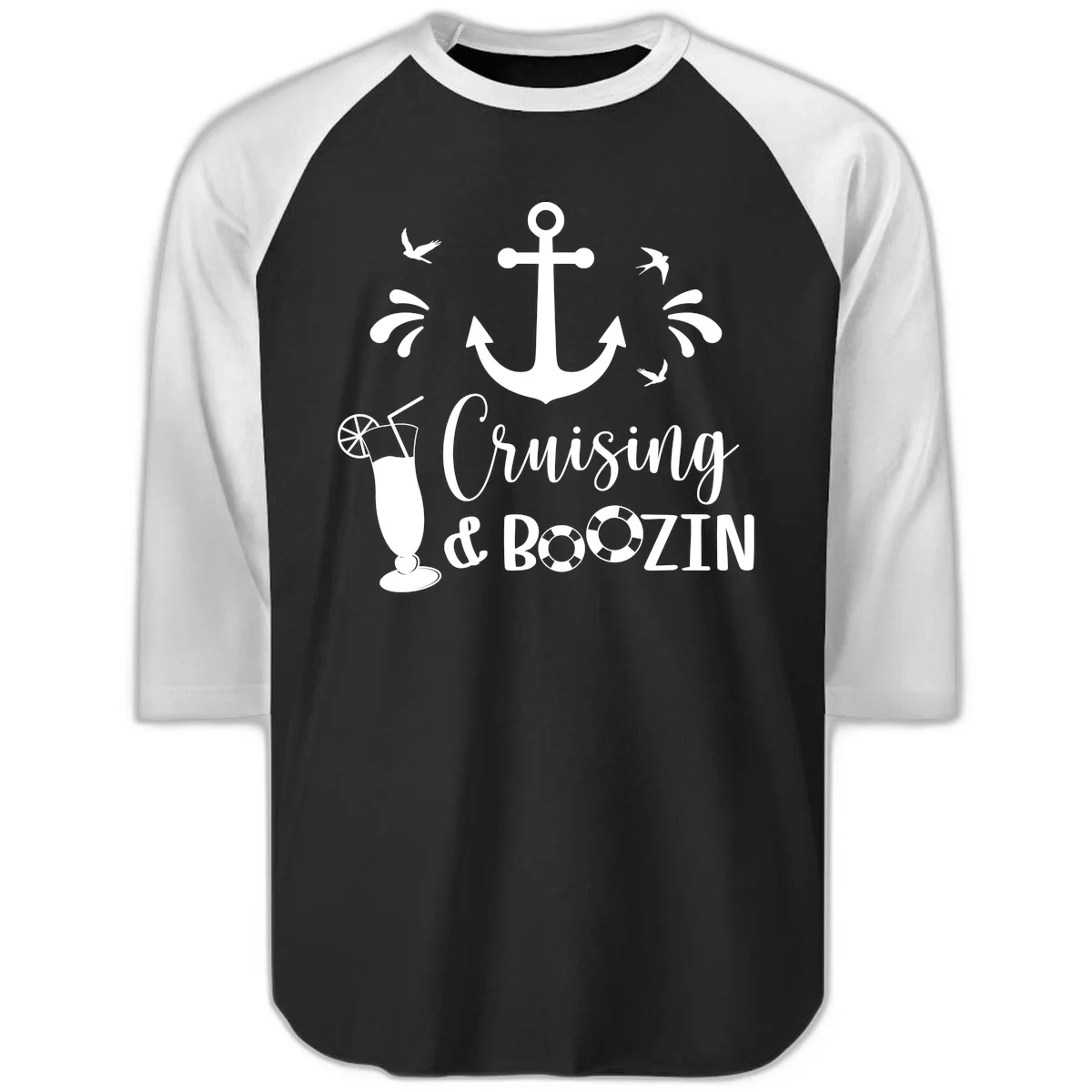 Cruising & Boozing Nautical Raglan 3/4 in Black White