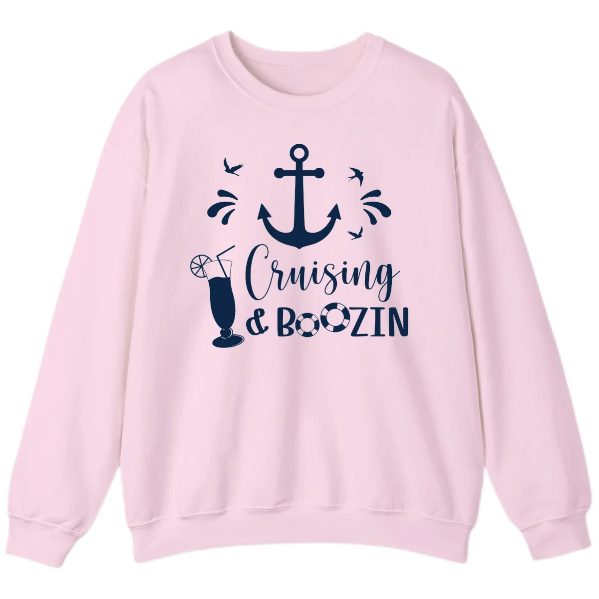 Cruising & Boozing Nautical Sweatshirt in Light Pink