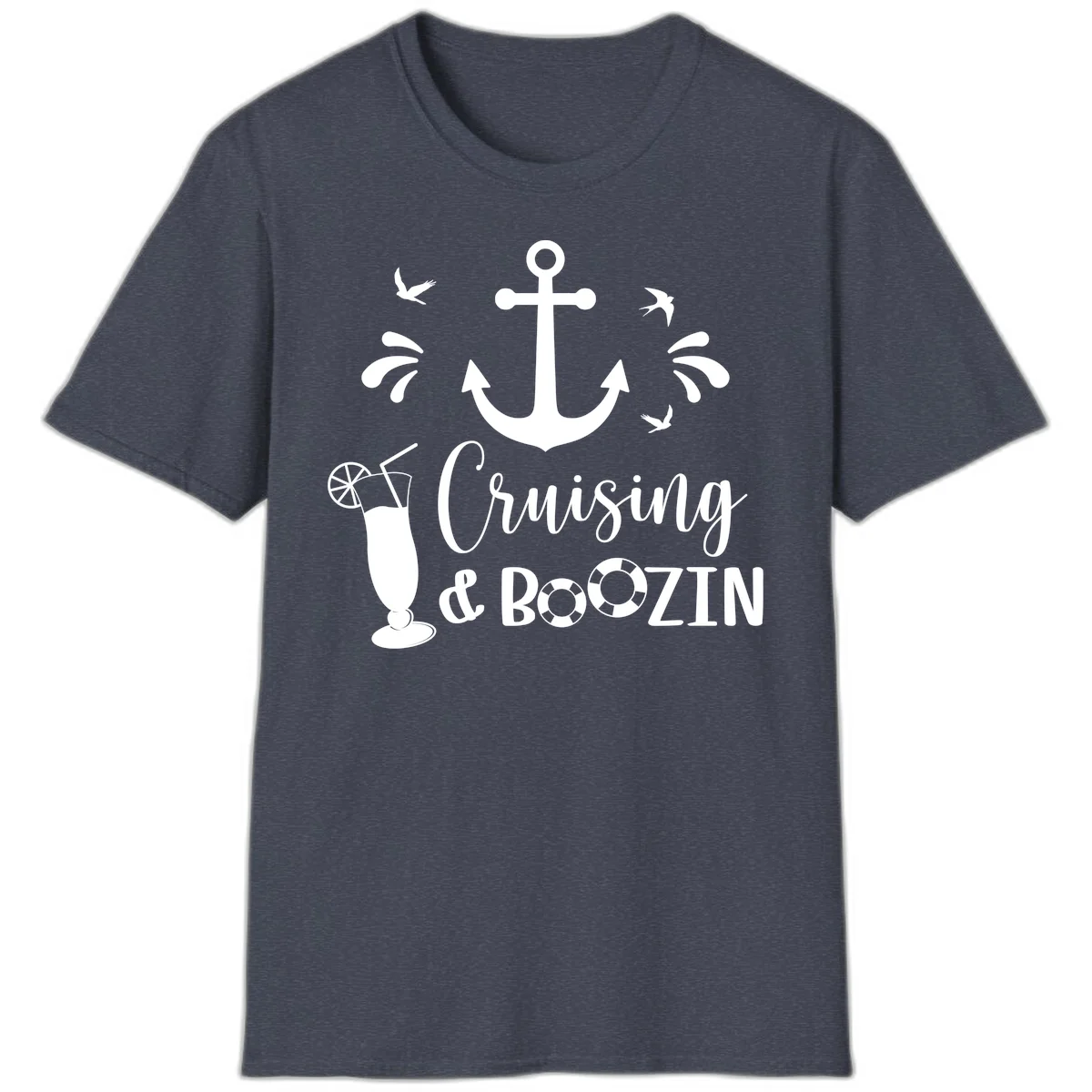 Cruising & Boozing Nautical T-Shirt in Heather Navy