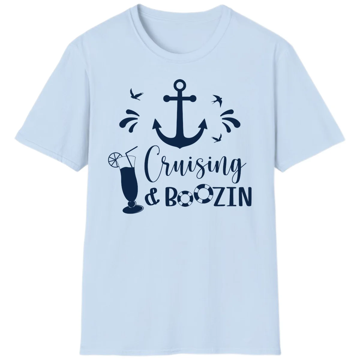 Cruising & Boozing Nautical T-Shirt in Light Blue