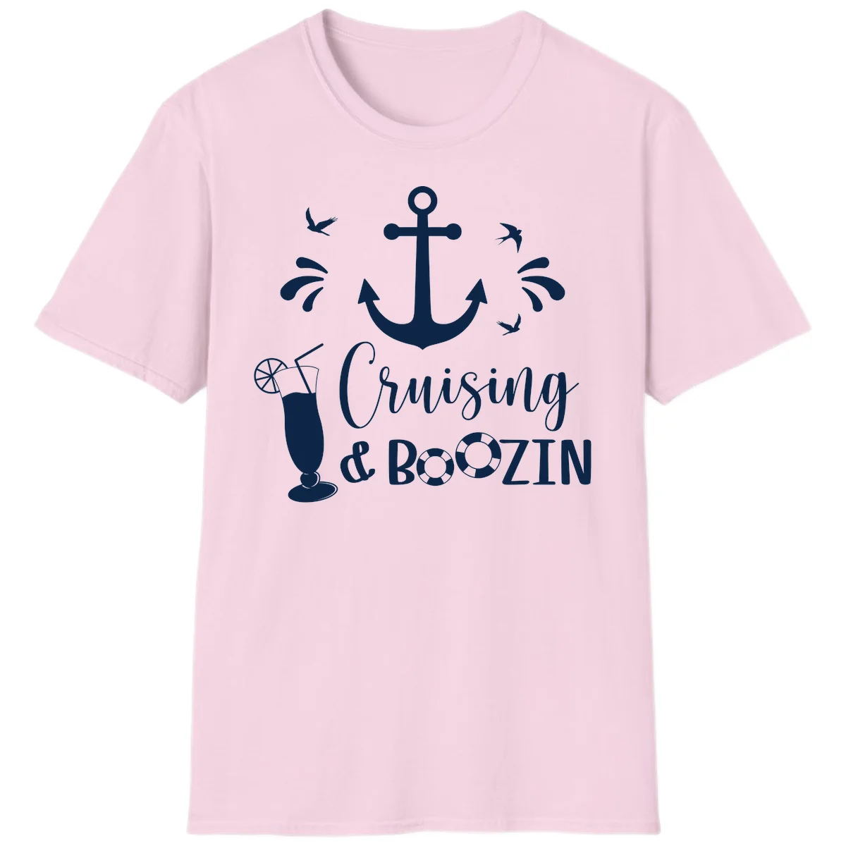 Cruising & Boozing Nautical T-Shirt in Light Pink