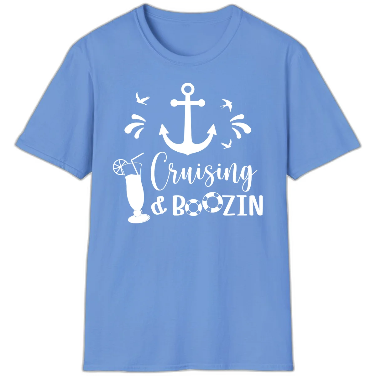 Cruising & Boozing Nautical T-Shirt in Carolina Blue