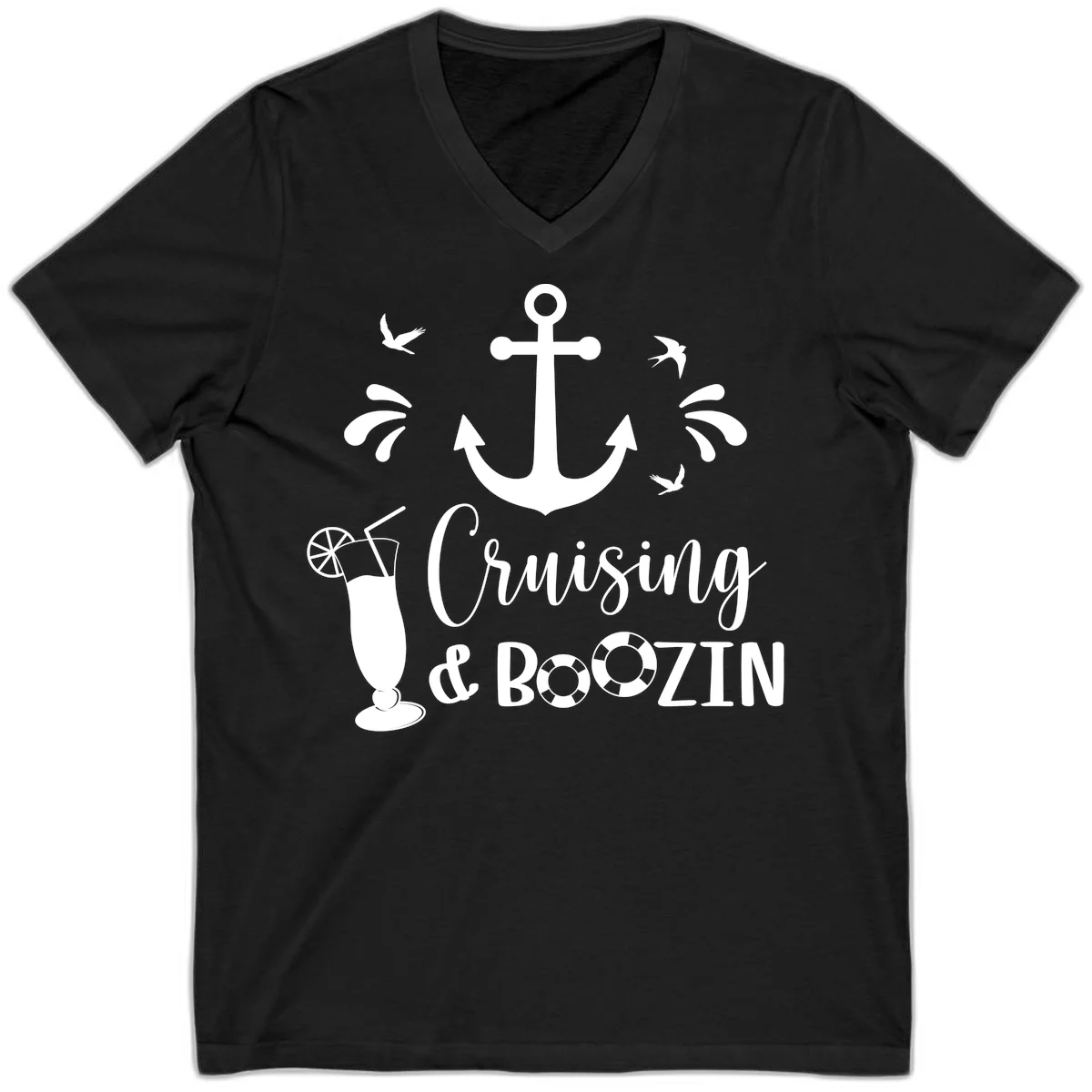 Cruising & Boozing Nautical V-Neck in Black
