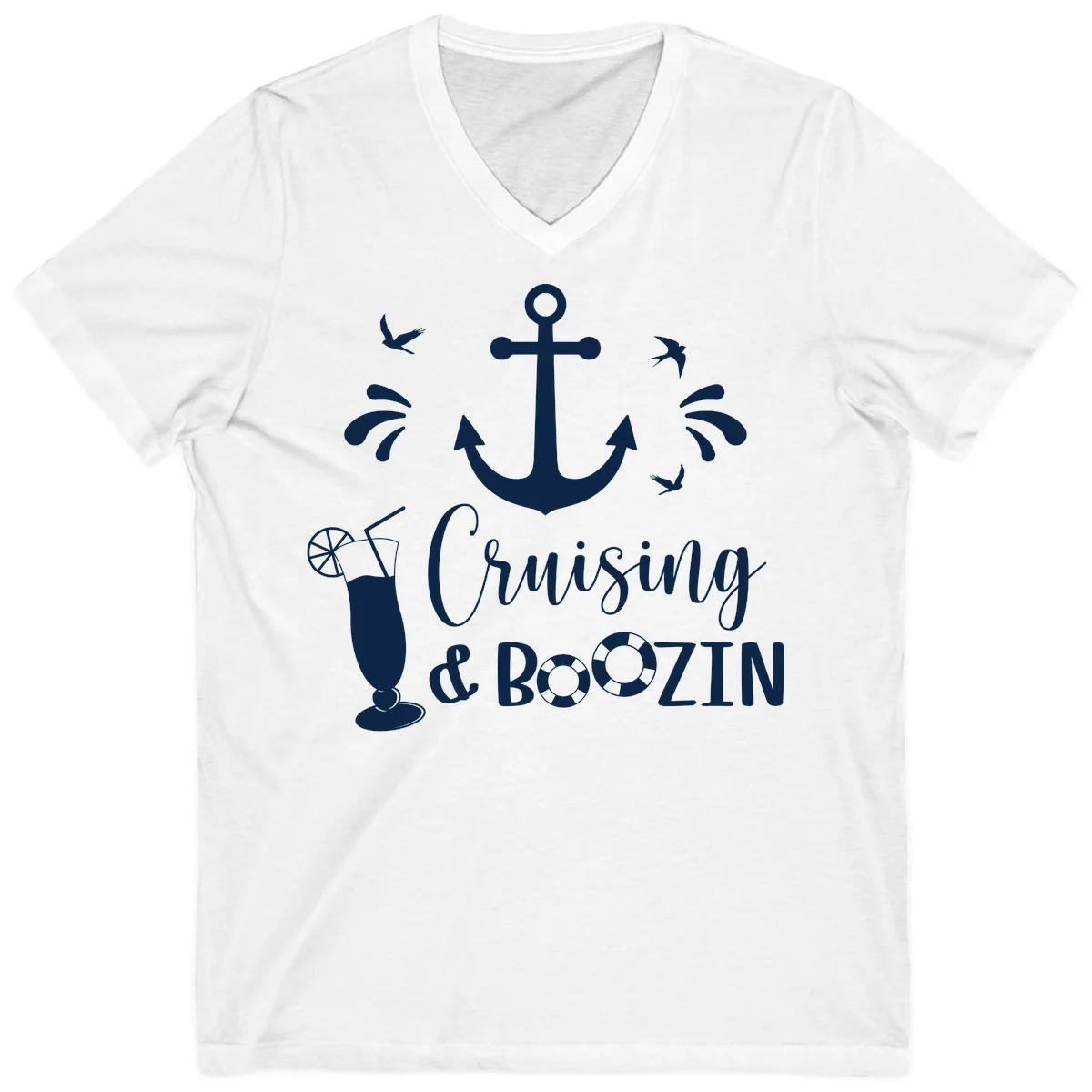 Cruising & Boozing Nautical V-Neck in White