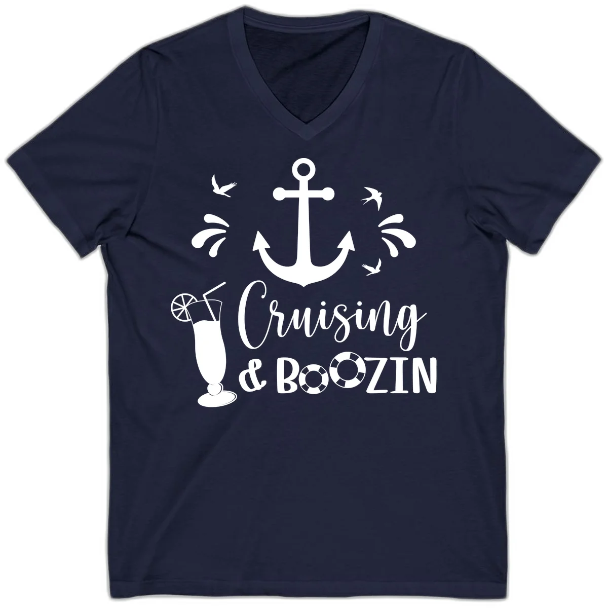 Cruising & Boozing Nautical V-Neck in Navy