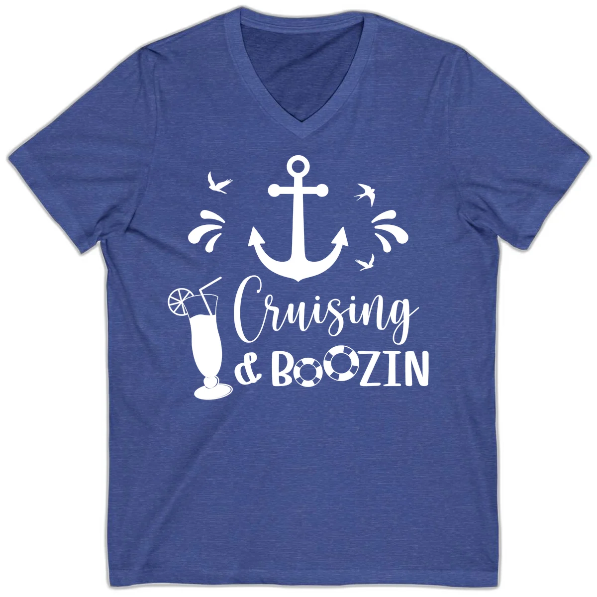 Cruising & Boozing Nautical V-Neck in Heather True Royal