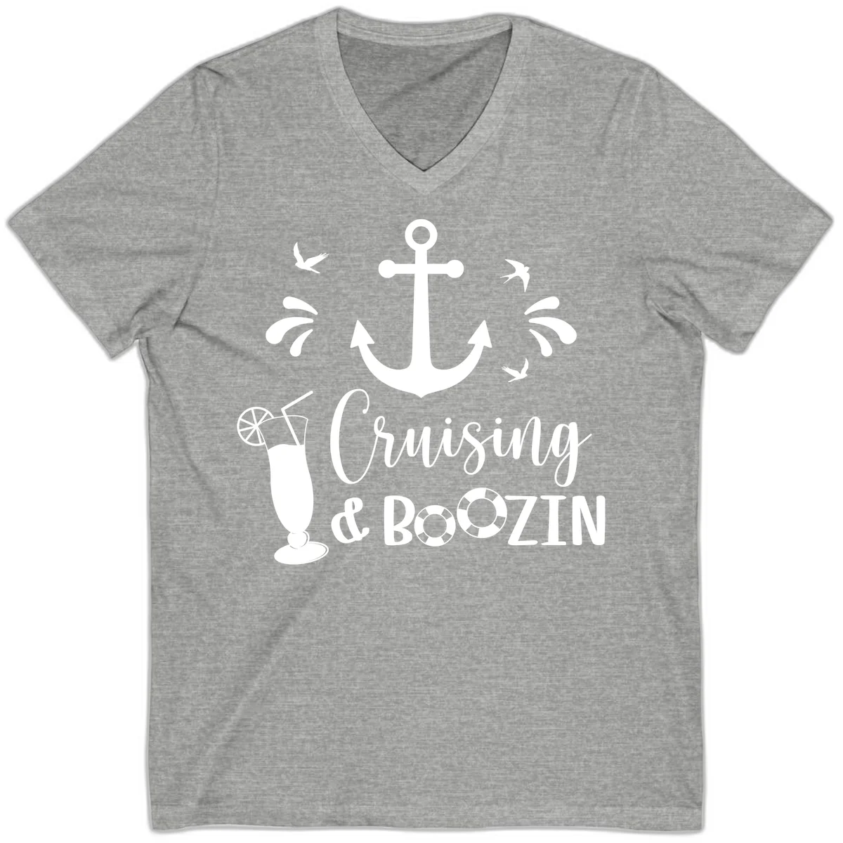 Cruising & Boozing Nautical V-Neck in Athletic Heather