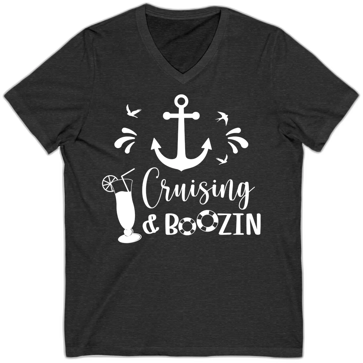 Cruising & Boozing Nautical V-Neck in Dark Grey Heather