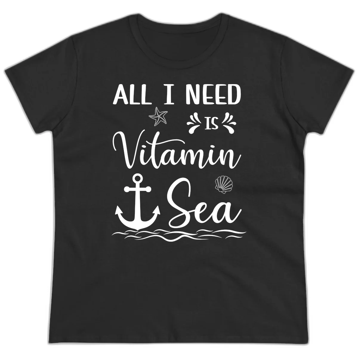 All I Need Is Vitamin Sea Ladies Cruise Tee in Black
