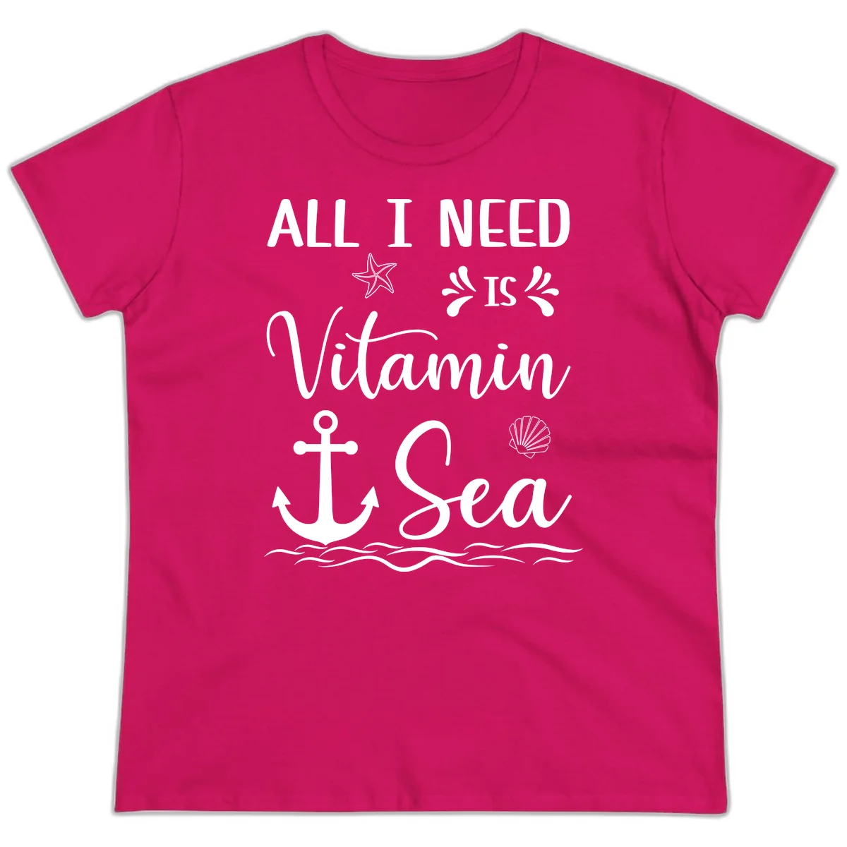 All I Need Is Vitamin Sea Ladies Cruise Tee in Heliconia