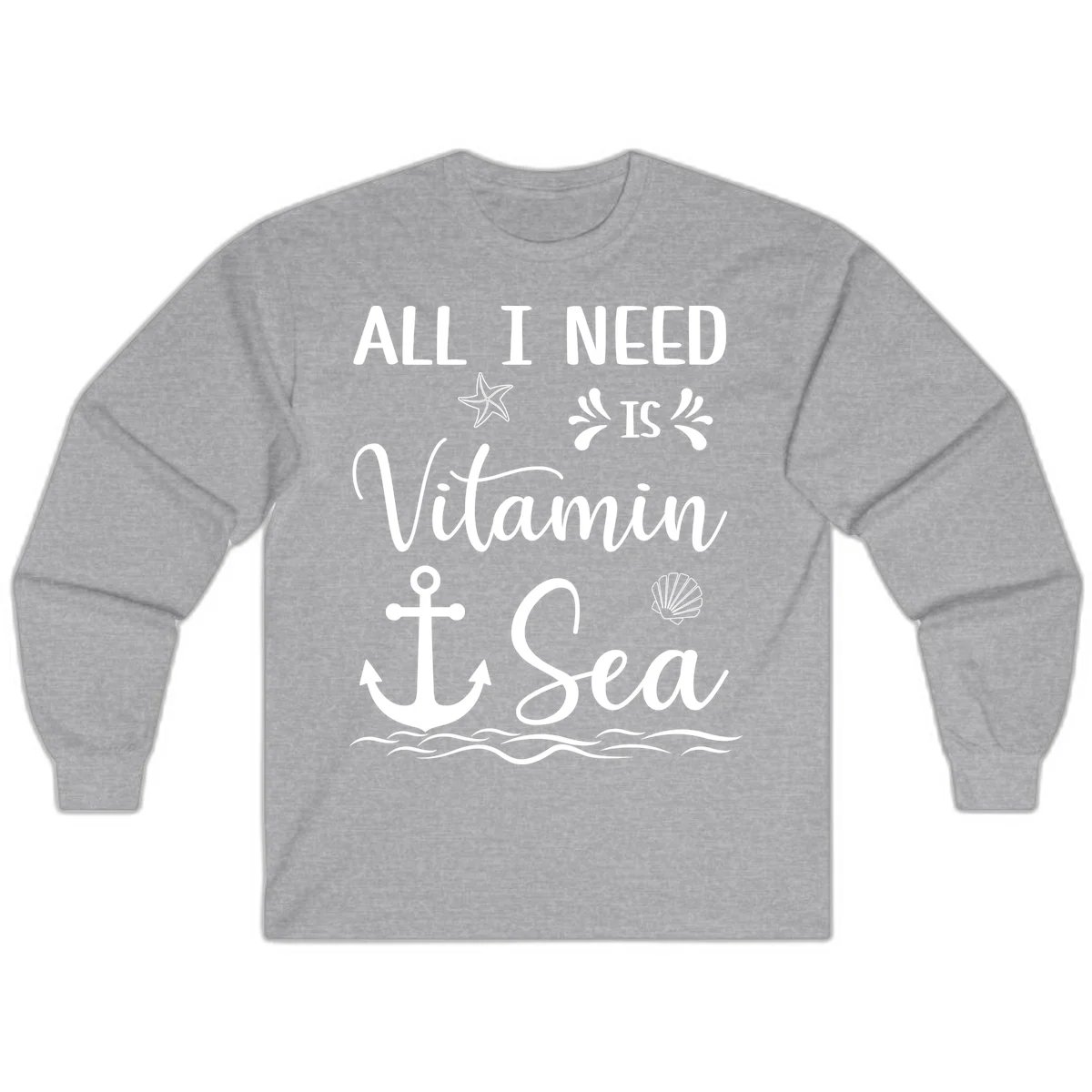 All I Need Is Vitamin Sea Long Sleeve Cruise Shirt in Sport Grey