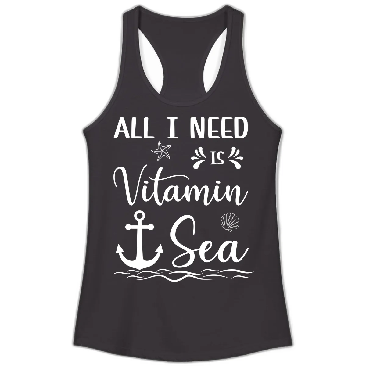 All I Need Is Vitamin Sea Ladies Racerback Tank in Black