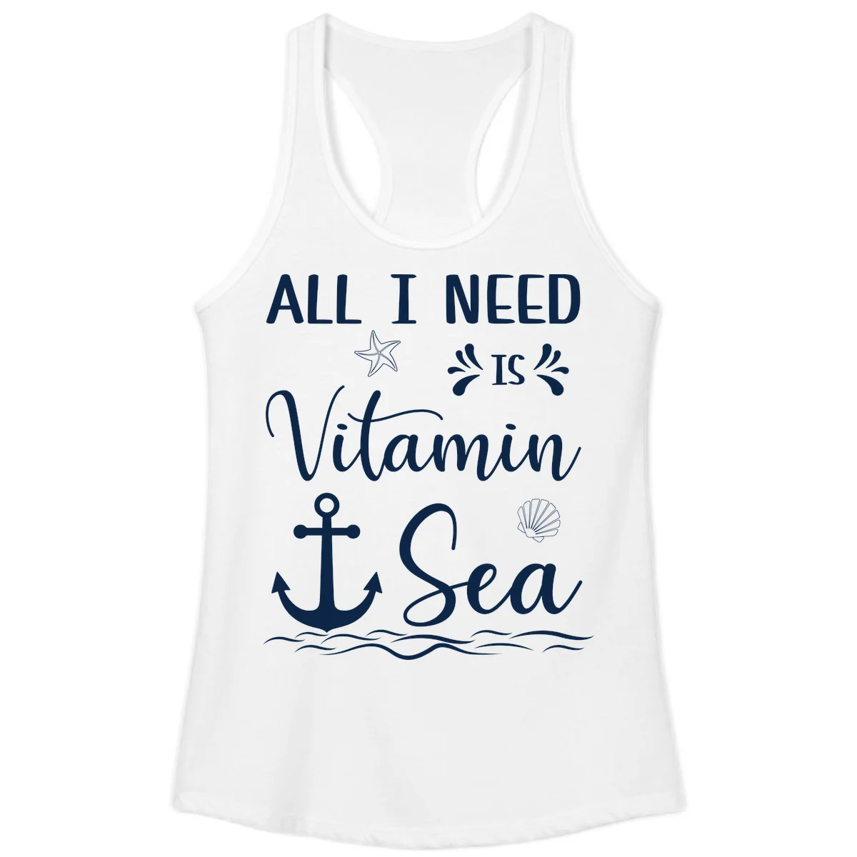 All I Need Is Vitamin Sea Ladies Racerback Tank in White
