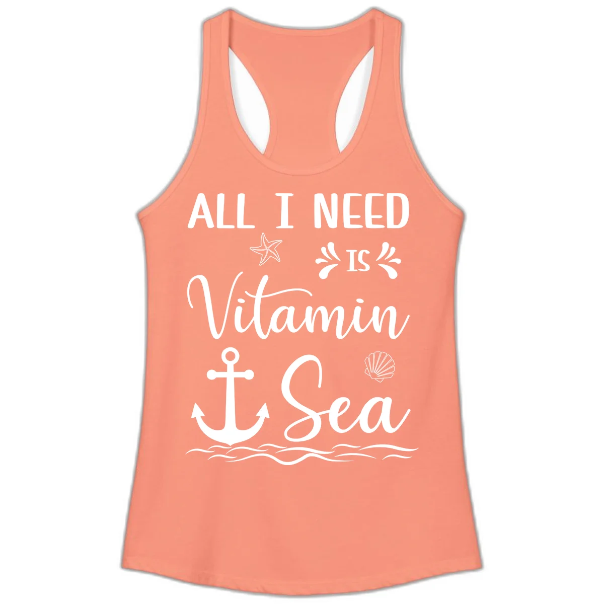 All I Need Is Vitamin Sea Ladies Racerback Tank in Solid Light Orange