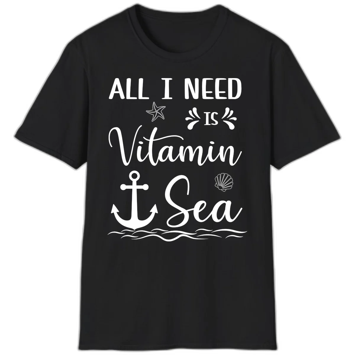 All I Need Is Vitamin Sea Nautical Cruise T-Shirt in Black