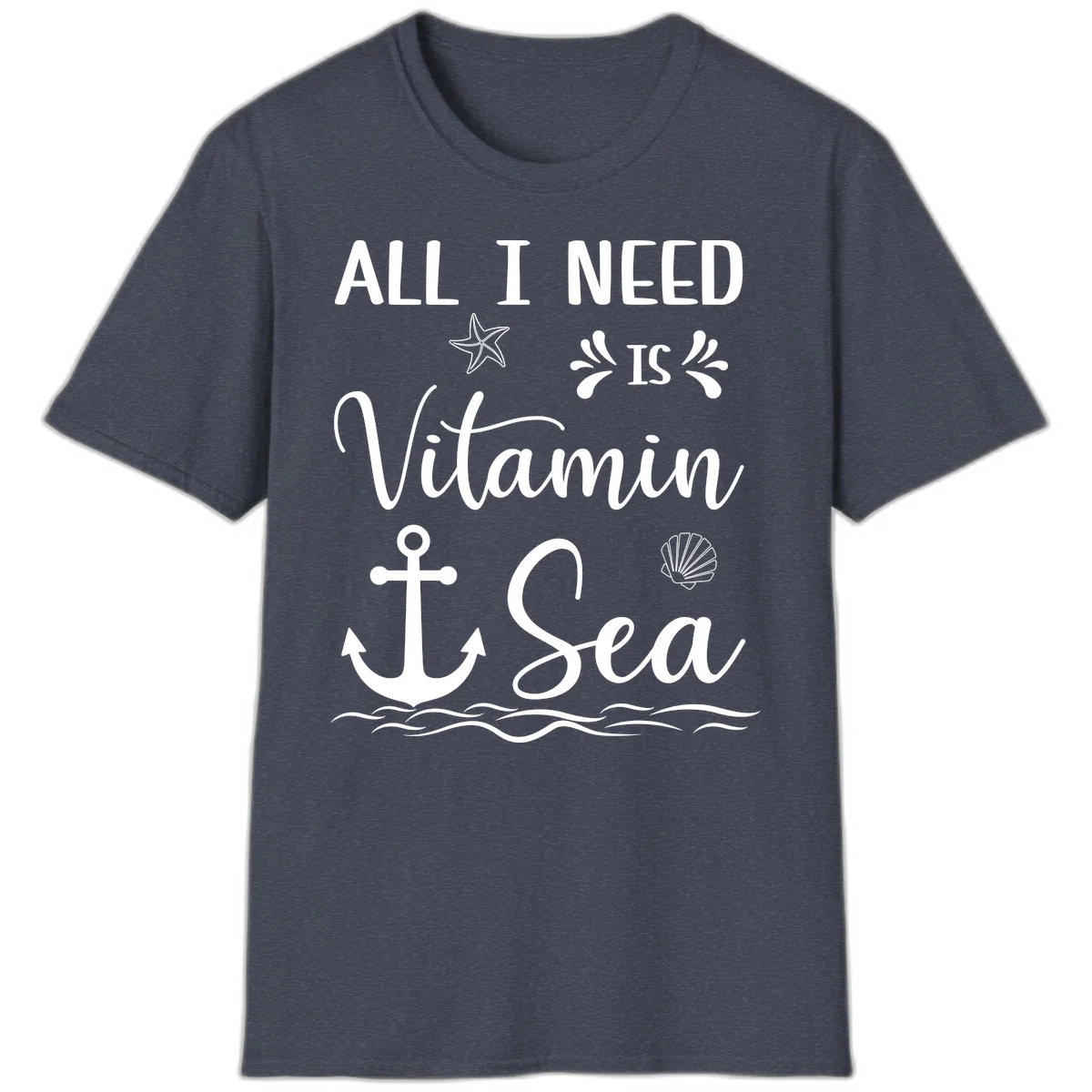 All I Need Is Vitamin Sea Nautical Cruise T-Shirt in Heather Navy