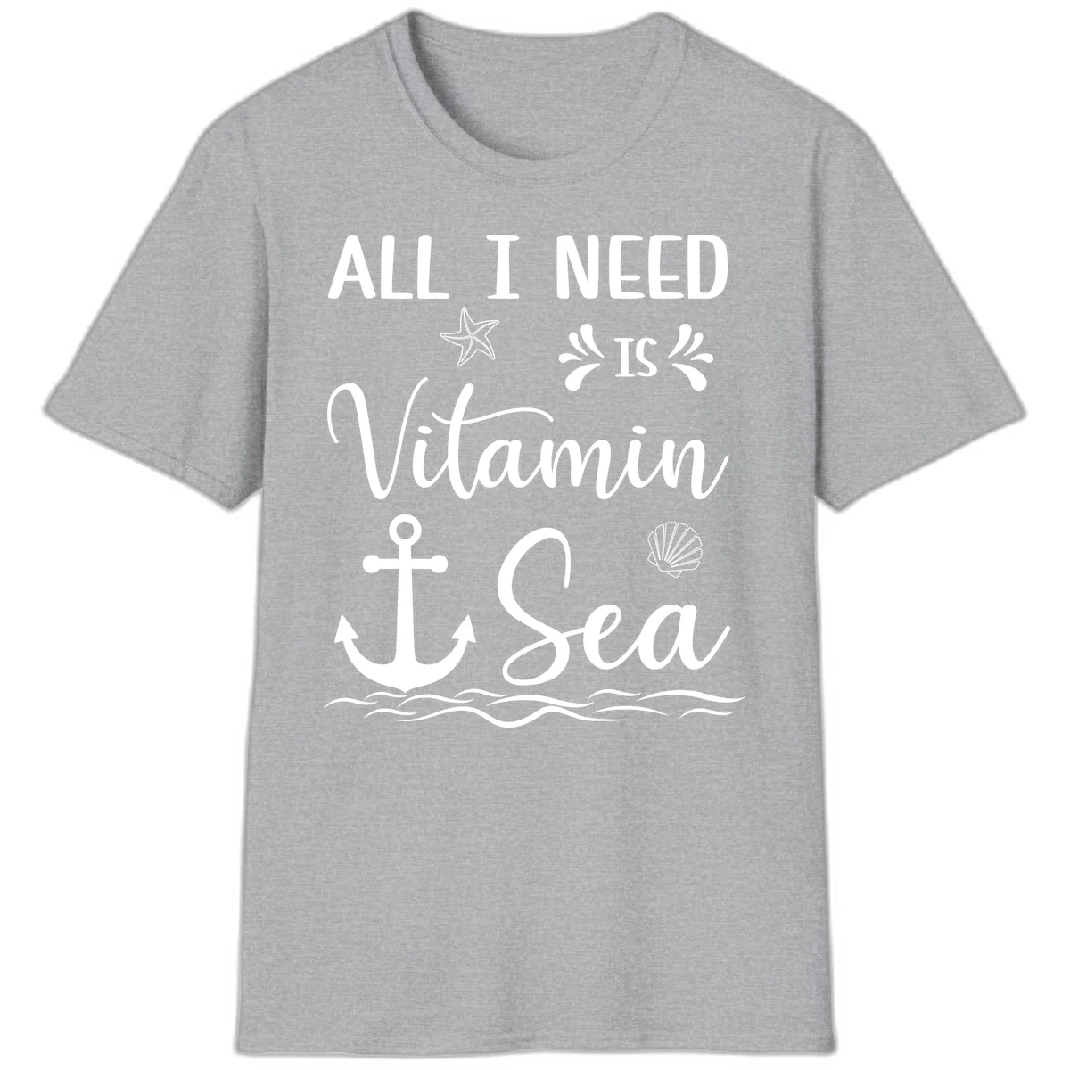 All I Need Is Vitamin Sea Nautical Cruise T-Shirt in Sport Grey
