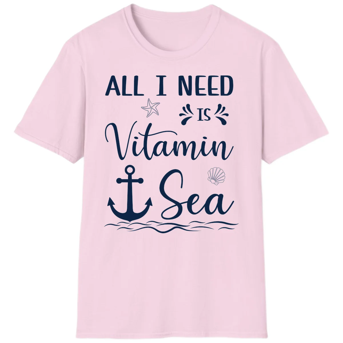 All I Need Is Vitamin Sea Nautical Cruise T-Shirt in Light Pink