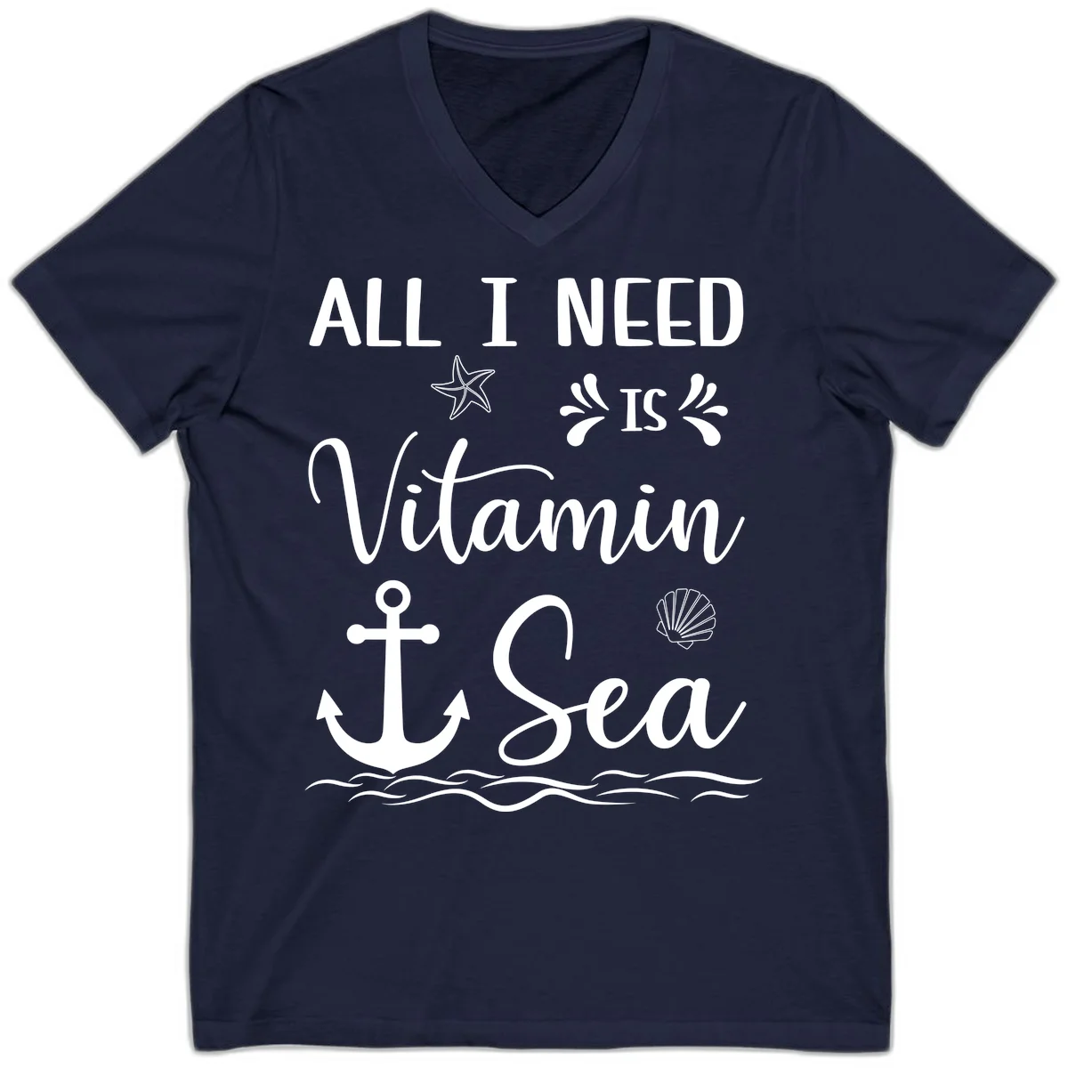 All I Need Is Vitamin Sea V-Neck Cruise Tee in Navy