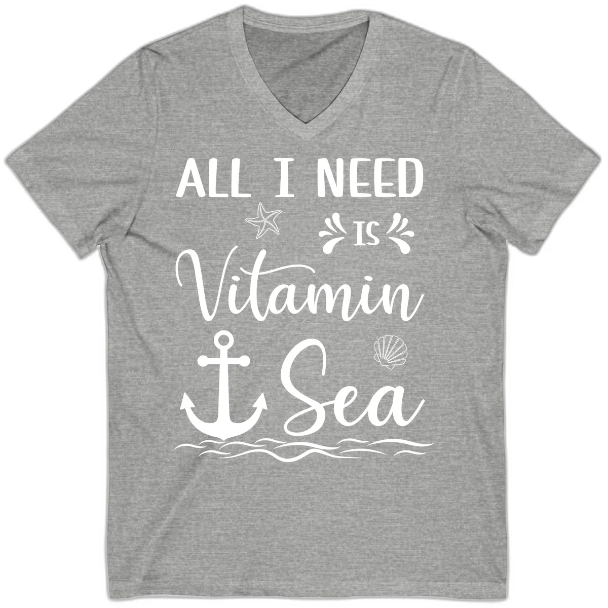All I Need Is Vitamin Sea V-Neck Cruise Tee in Athletic Heather
