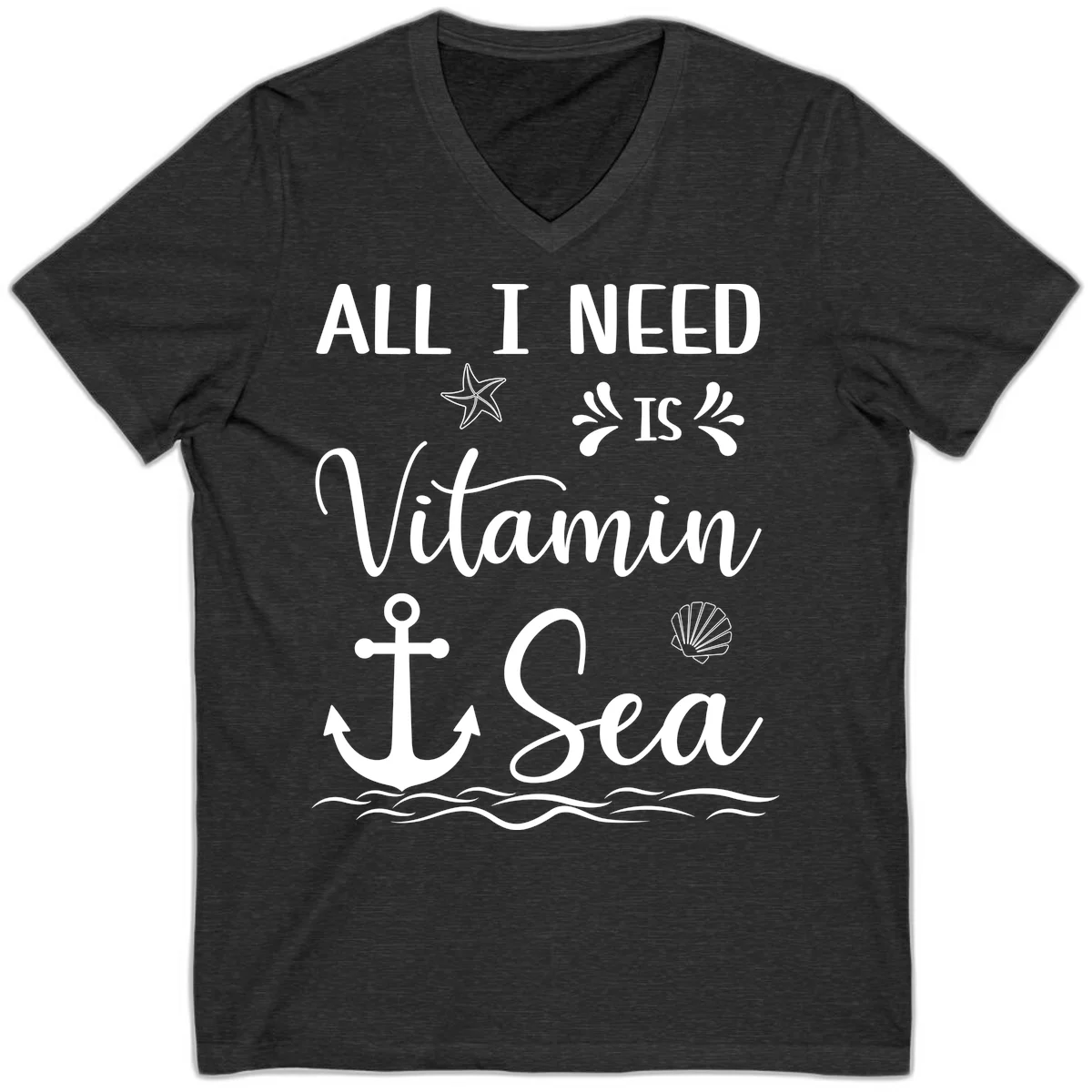 All I Need Is Vitamin Sea V-Neck Cruise Tee in Dark Grey Heather