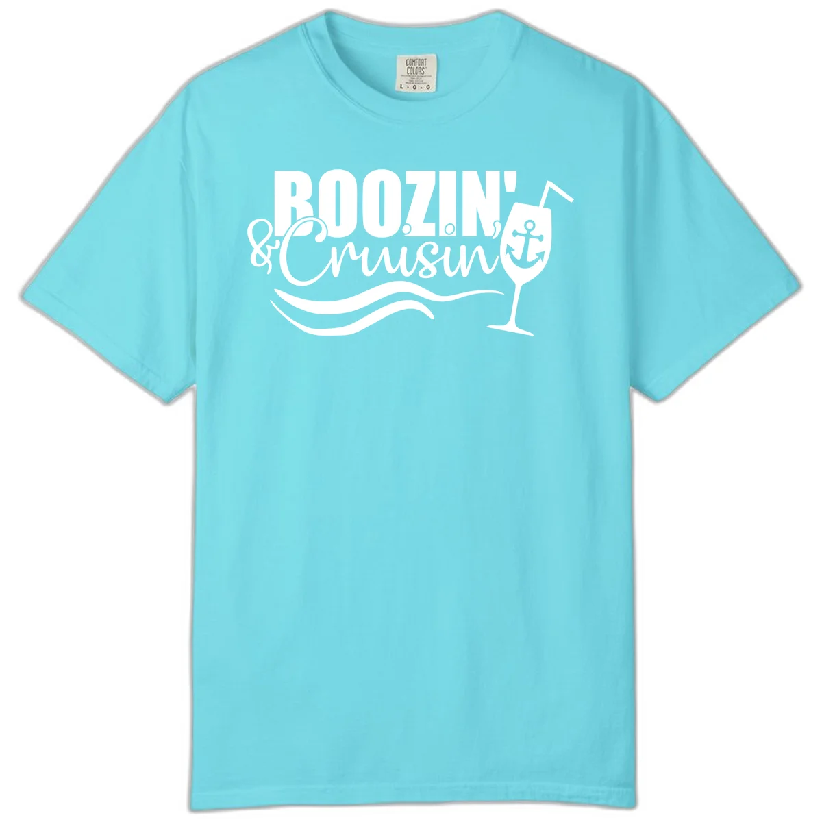 Boozin' & Cruising Nautical Comfort Colors Tee in Lagoon Blue