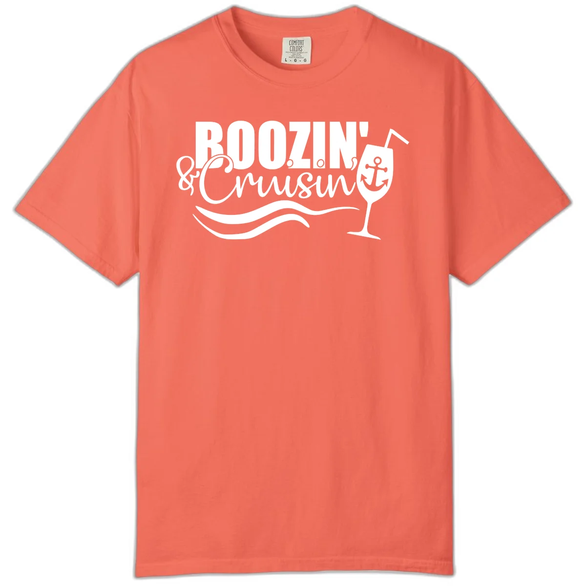 Boozin' & Cruising Nautical Comfort Colors Tee in Bright Salmon