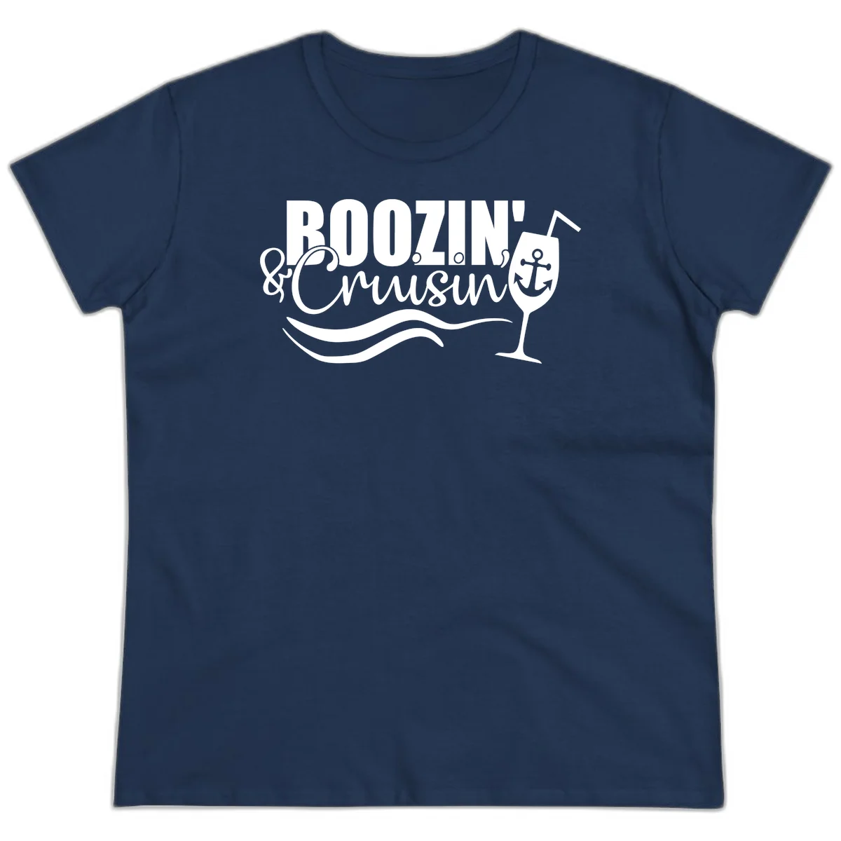 Boozin' & Cruising Nautical Funny Ladies Cruise Tee in Navy