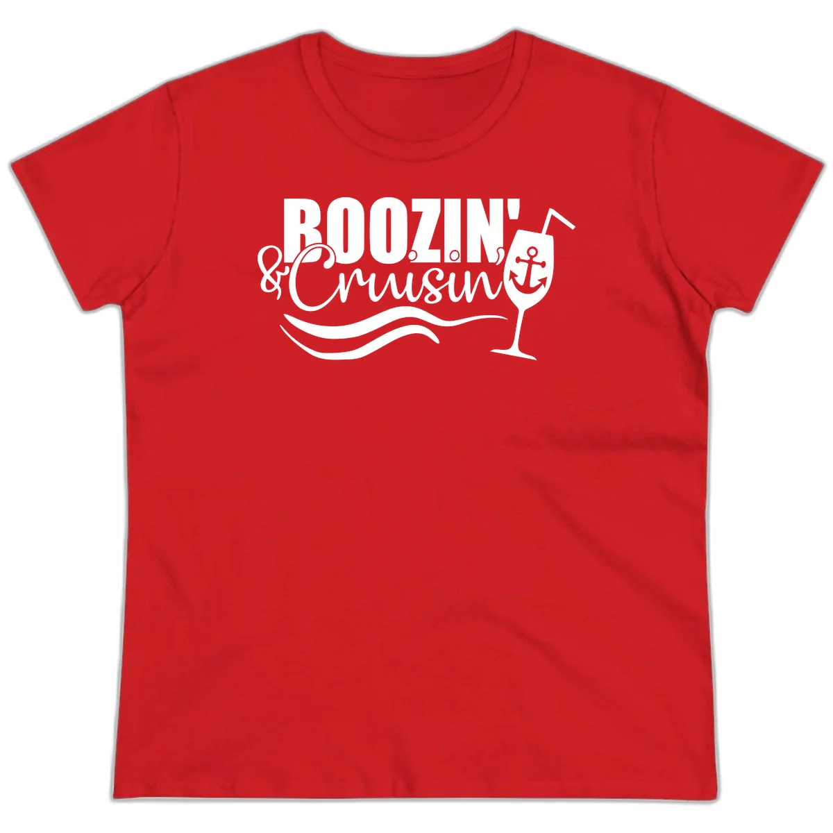 Boozin' & Cruising Nautical Funny Ladies Cruise Tee in Red