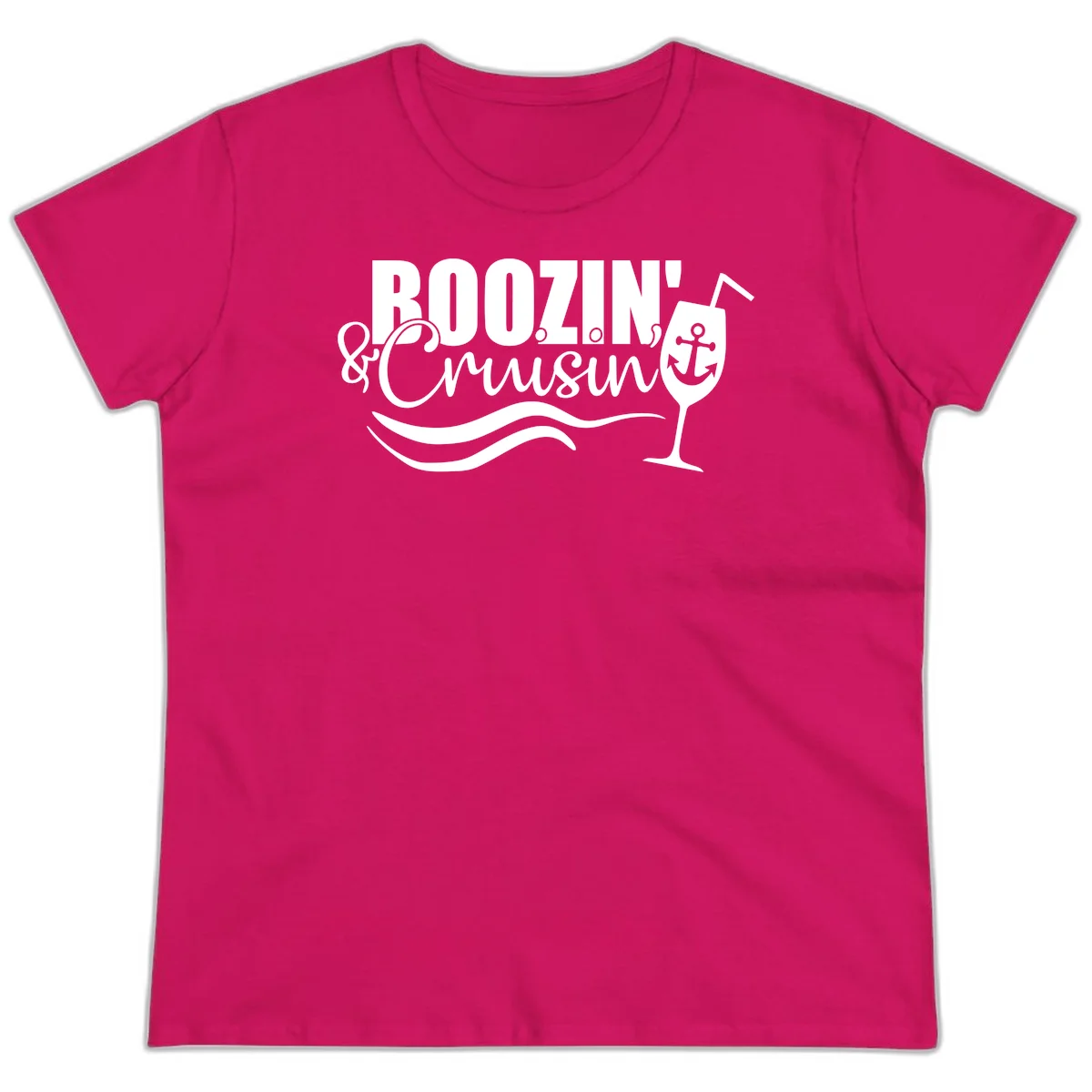 Boozin' & Cruising Nautical Funny Ladies Cruise Tee in Heliconia