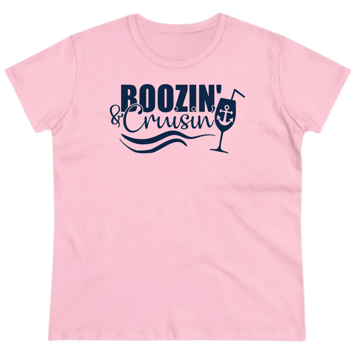 Boozin' & Cruising Nautical Funny Ladies Cruise Tee in Light Pink