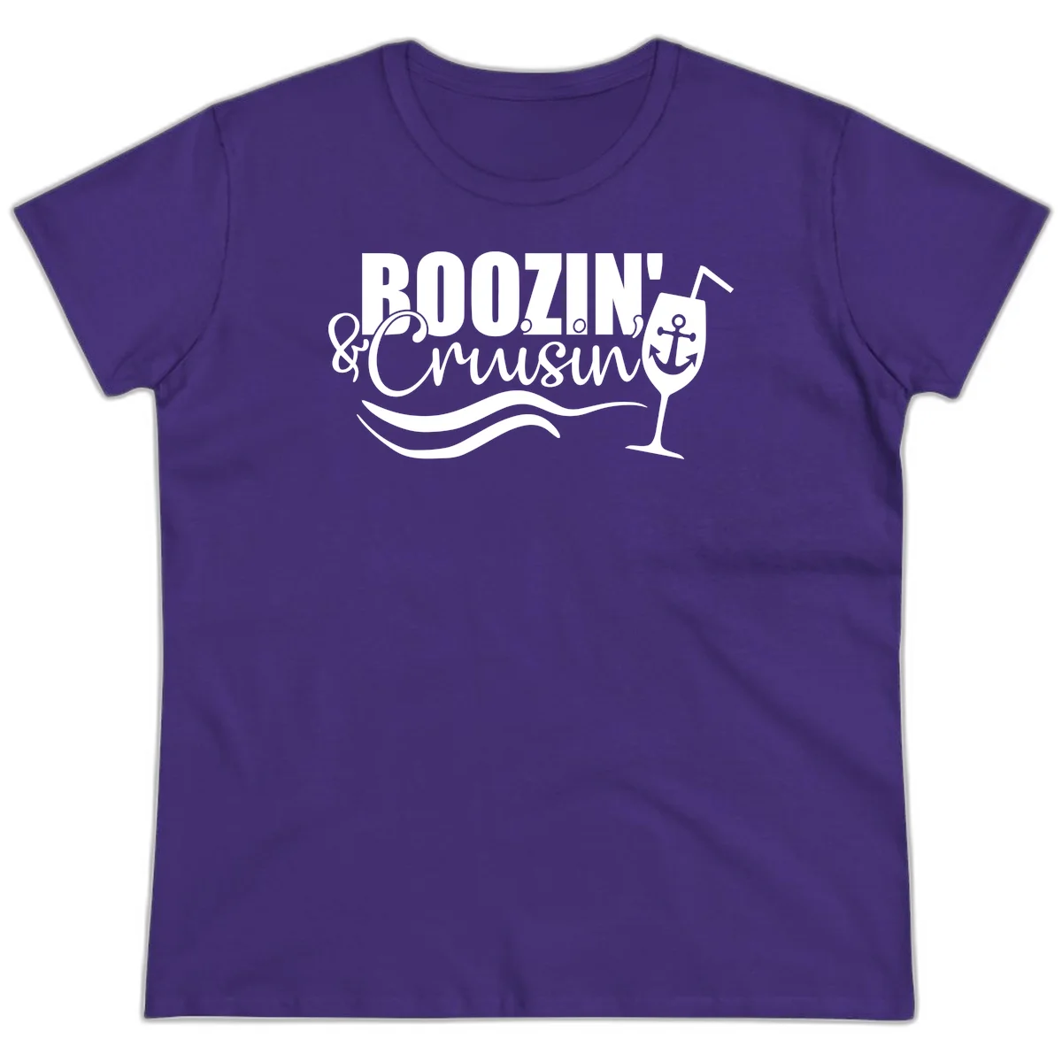 Boozin' & Cruising Nautical Funny Ladies Cruise Tee in Purple