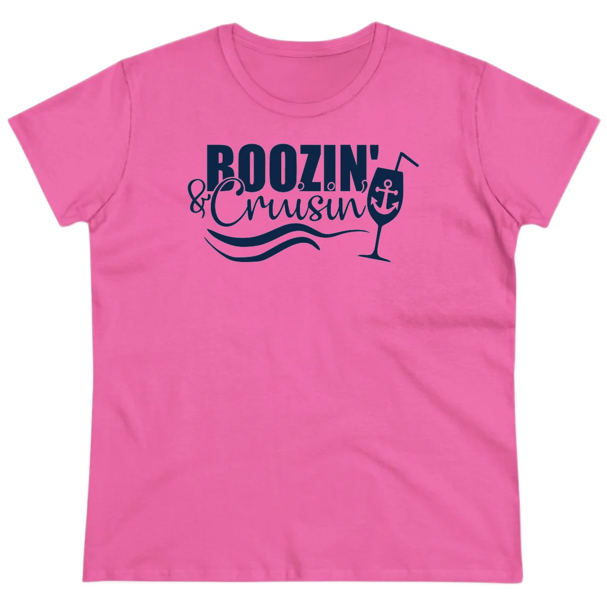 Boozin' & Cruising Nautical Funny Ladies Cruise Tee in Azalea