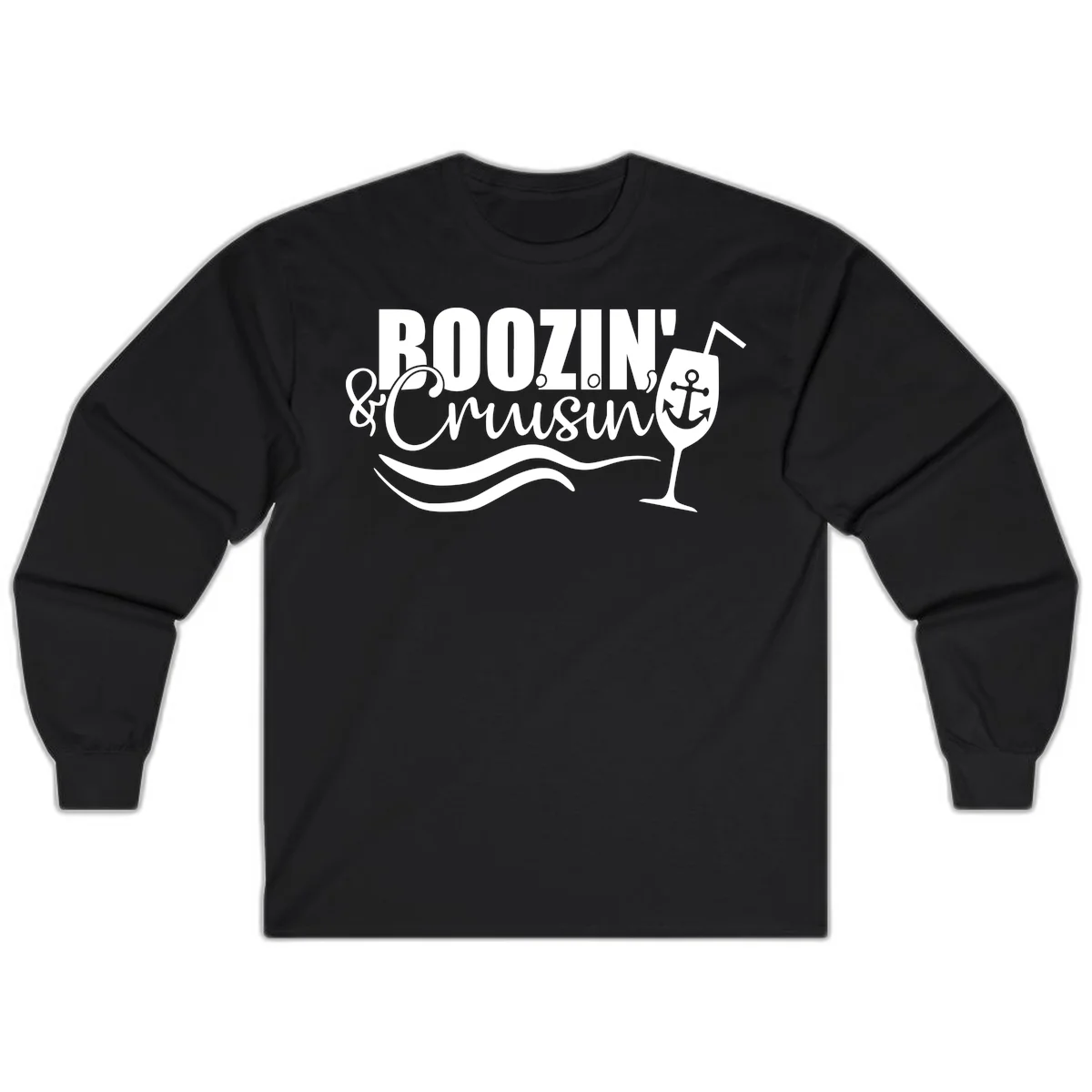Boozin' & Cruising Nautical Long Sleeve Cruise Tee in Black