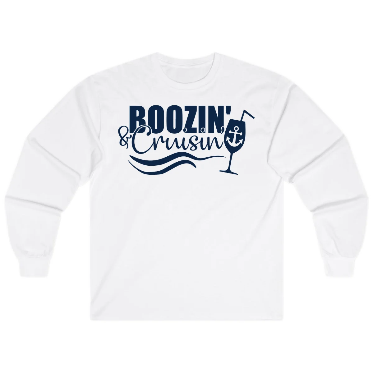 Boozin' & Cruising Nautical Long Sleeve Cruise Tee in White