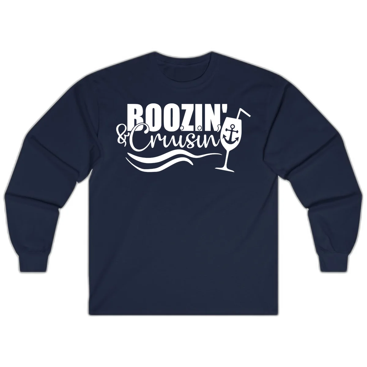 Boozin' & Cruising Nautical Long Sleeve Cruise Tee in Navy