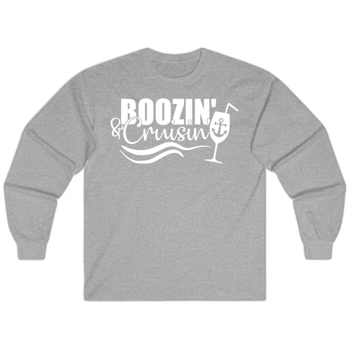 Boozin' & Cruising Nautical Long Sleeve Cruise Tee in Sport Grey