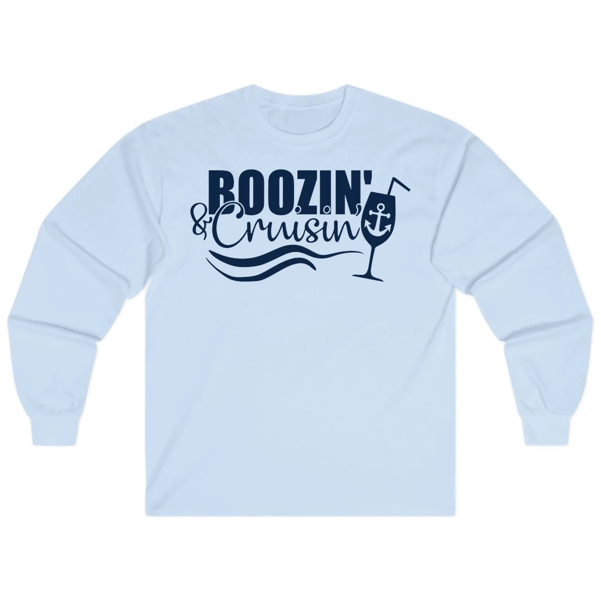 Boozin' & Cruising Nautical Long Sleeve Cruise Tee in Light Blue