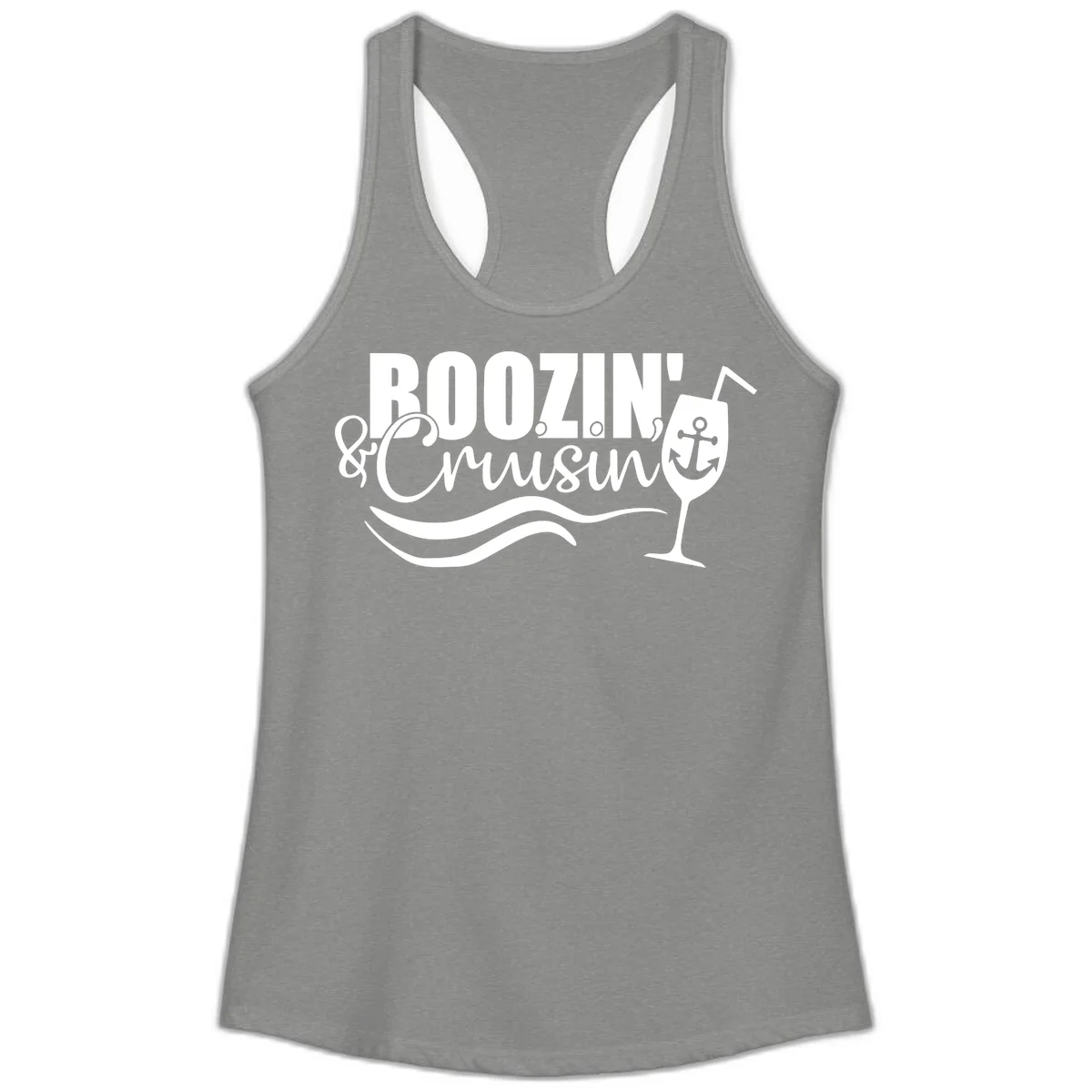 Boozin' & Cruising Nautical Ladies Tank Top in Heather Grey
