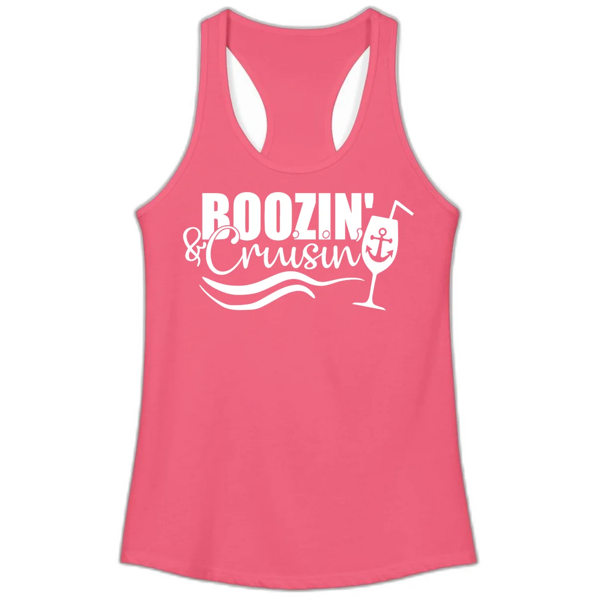 Boozin' & Cruising Nautical Ladies Tank Top in Hot Pink