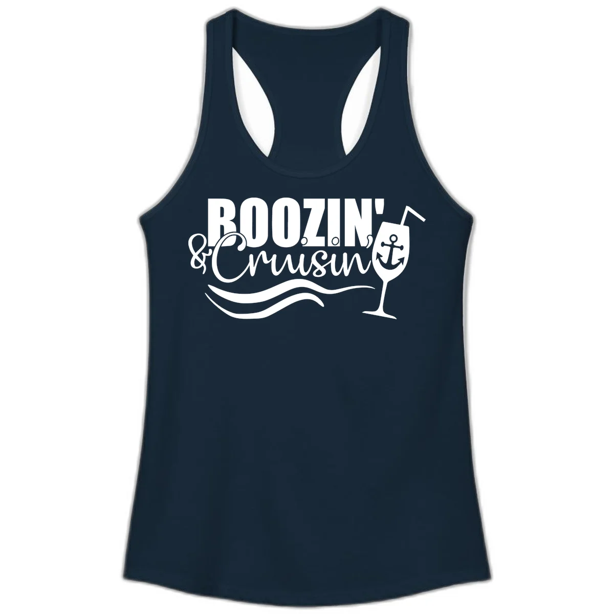 Boozin' & Cruising Nautical Ladies Tank Top in Solid Midnight Navy